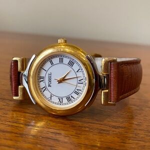 Vintage 1990's Two Tone Fossil World Watch